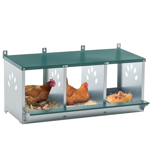 Chicken Nest Box, 3 Compartment Nesting Box, 3 Room Metal Nesting Boxes, Chicken Egg Laying Box Fit for Different Chicken Breeds
