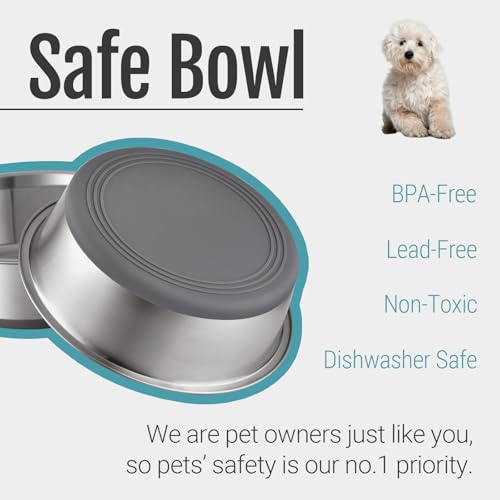 PEGGY11 Nonslip Stainless Steel Dog Bowls, 3.8 US Cup, 2 Count | No slide silicone bottom, Dishwasher safe, Easy to clean, Stackable design - size: 3.8 Cup