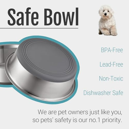 PEGGY11 Nonslip Stainless Steel Dog Bowls, 3.8 US Cup, 2 Count | No slide silicone bottom, Dishwasher safe, Easy to clean, Stackable design - size: 3.8 Cup