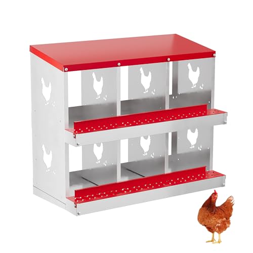 Metal Nesting Boxes for Chickens - 6 Compartments Chicken Roosting Boxes, Chicken Coop Nest Box with Perch & Lid - Versatile Wall Mount or Free Standing for Backyard Flocks, Homesteads, Farms - color: Red, size: 6 Holes