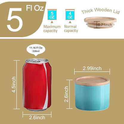 Sweejar Kitchen Canisters Ceramic Food Storage Jar, Stackable Containers with Airtight Seal Wooden Lid for Serving Ground Coffee, Tea, Sugar, Spice and More - 5 Fl Oz(Gradient Blue) - color: Gradient Blue, style: 5 Fl Oz (3.3"x2.6")