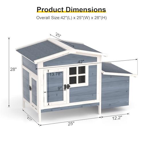 GOJOOASIS Chicken Coop for 2 Chickens Outdoor Rabbit Hutch Chicken House Cage with Ramp & Nesting Box for Small Animals (Grey) - color: Grey