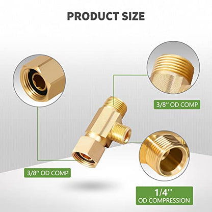 Litorange Lead-Free 1 PCS Brass Angle Stop Add-A-Tee Valve 3/8" Female by 3/8 Inch by 1/4-Inch Male T Extender Water Compression Easy Connect Tee (Pack of 1) - size: 1/4" Add-A-Tee Brass