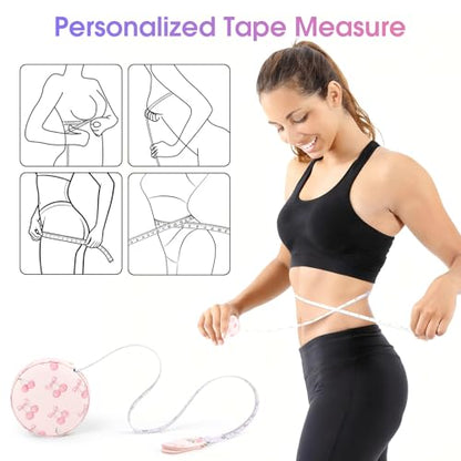Retractable Mini Tape Measure, Auto-Retract, Premium Leather Tape Measure, Dual-Sided Ruler, Ideal for Fabric Cutting, Body Measurements, and Handicrafts (Pink Bow Cherry) - color: Pink Bow Cherry