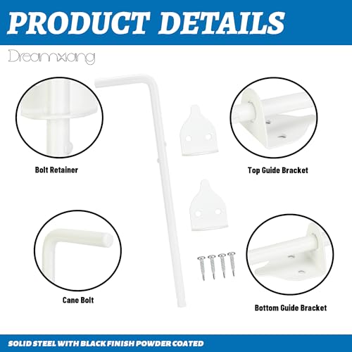 12" Heavy Duty Cane Bolt Gate Drop Rod Hardware Ground Latch for Wood PVC Vinyl Metal Fences Gates, Double Doors, White Solid Steel -1 Pack - size: 12 Inch