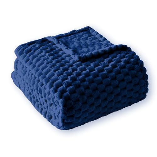 PLEASANT BOULEVARD Fleece Throw Blanket for Couch with 3D Turtle Shell Jacquard Soft Blanket, Fuzzy Blanket for All Seasons 120x120 Inches, Navy - color: Navy, size: 120x120in