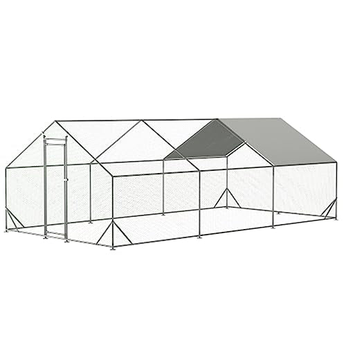 Large Metal Chicken Coop Walk-in Poultry Cage Heavy Duty Chicken Runs Hen House for Yard with Waterproof and Anti-UV Cover for Outdoor Farm Use(10’ W x 19.5’ L x 6.5’ H) - size: 19.5' L x 9.8' W x 6.4' H