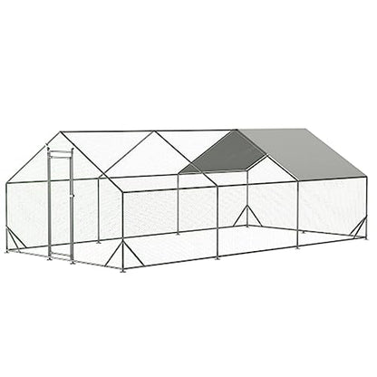 Large Metal Chicken Coop Walk-in Poultry Cage Heavy Duty Chicken Runs Hen House for Yard with Waterproof and Anti-UV Cover for Outdoor Farm Use(10’ W x 19.5’ L x 6.5’ H) - size: 19.5' L x 9.8' W x 6.4' H