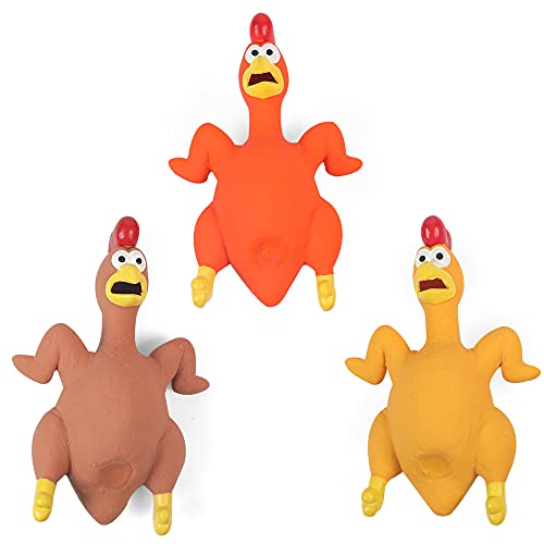 3-Pack Rubber Chicken Dog Toys with Squeakers - Loud Screaming Latex Toys for Small, Medium & Large Breeds - Ideal for Boredom - Busting and Interactive Fetch Play - color: Roast Chicken