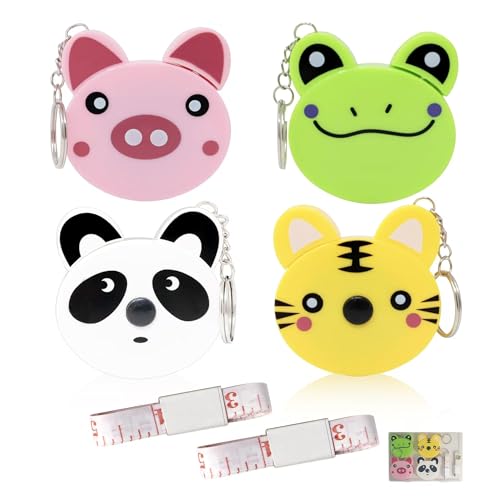 4 Pack Retractable Tape Measure + 2 Pack Soft Body Measuring Tape for Body Measurements(60-Inch), Cartoon Animal Body Measuring Tapes with Keyring for Cloth Body Tailor Sewing Craft Measuring Tools