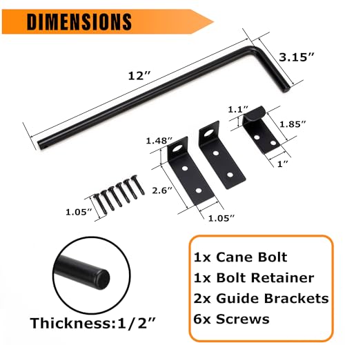 12" Heavy Duty Cane Bolt Gate Drop Rod with Black Finish-Steel Gate Ground Latch Designed for Wood Metal Vinyl Gates or Double Doors Fence Applications-1 Pack - size: 12 Inch-1 Pack