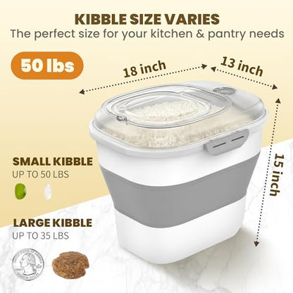 20-50Lbs Rice Container,Collapsible Food Storage Containers with Clear Airtight Lid,Wheels,Date Track,Rice Storage Container with 2PCS Containers and Scoop for Flour Sugar Cereal Grain Dog Cat - color: Clear/20-50lbs