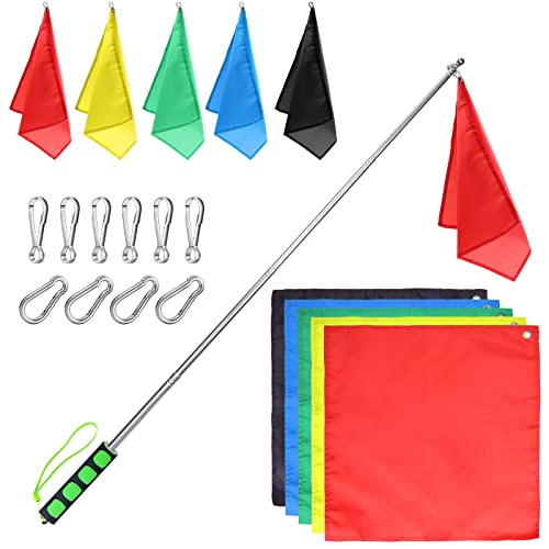 5Pcs Horse Training Flag and 55in Telescoping Pole with Hook for Lunging, Retractable Horse Training Equipment Flag with Clips