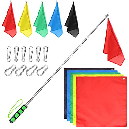 5Pcs Horse Training Flag and 55in Telescoping Pole with Hook for Lunging, Retractable Horse Training Equipment Flag with Clips