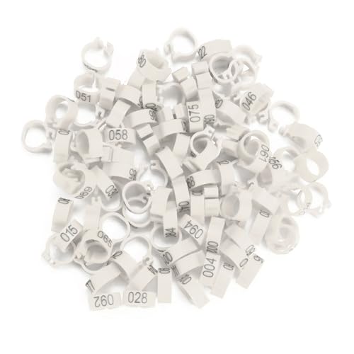 100PCS 8MM 001-100 Numbered Plastic Letter Pigeon Bird Leg Bands Rings, Bird Chicks Parrot Clip Rings Band (White) - color: White