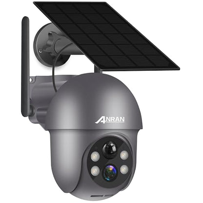 ANRAN Security Camera Wireless Outdoor with 360° View, 2K Solar Outdoor Camera with Smart Siren, Spotlights, Color Night Vision, PIR Human Detection, Pan Tilt Control, 2-Way Talk, IP65, Q1 Grey - color: Gray