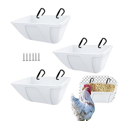 mozoba Hanging Chicken Feeder Trough for Goat Sheep Deer Poultry Duck Chicken Fence Feeder Livestock Feeding Container Goats Supplies Feeders Waterer Bucket (White) - color: White