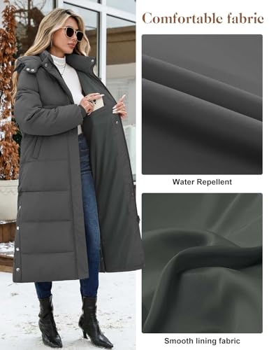 UMIPUBO Women's Long Maxi Down Coat Winter Puffer Jacket Warm Padded Outerwear Faux Fur Removable Hood Parka Full-Zip - color: Dark Grey, size: Large