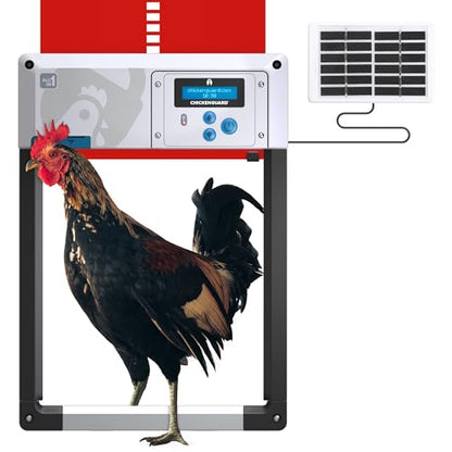 Automatic Chicken Coop Door Opener, ChickenGuard One in All 4 Colours, Timer/Light Sensing, Winter Mode, Auto-Stop & Predator Proof, 3 Power Options, Solar, Battery or Electric (Red + Solar Kit) - color: Solar Red