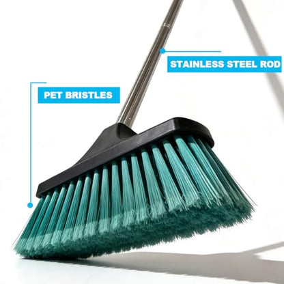 Small Floor Scrub Brush with 4-Section Stainless Steel Handle, 52" Adjustable Long Handle, 5-Row Dense Flagged Bristles, for Tile, Bathroom, Patio, Indoor & Outdoor Cleaning (Black+Green)