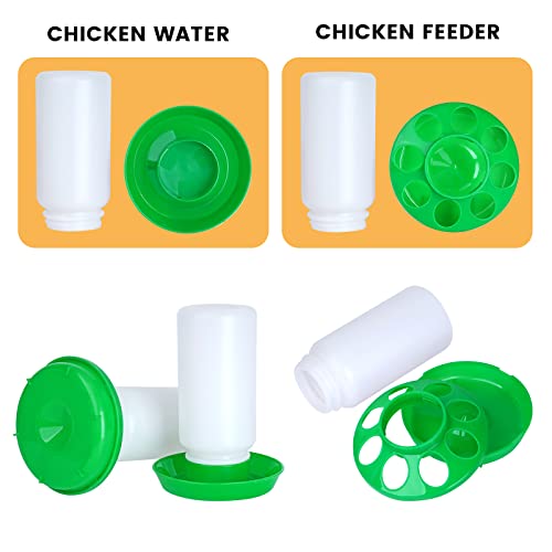 Chicken Feeder and Waterer Set no Waste Chick Feeder and Waterer Kit 1L Chicken Water Feeder Poultry Waterer Baby Chick Starter Kit (Green) - color: Green