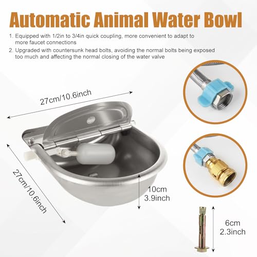 YAYODS Automatic Dog Water Bowl Dispenser with Float Valve, Stainless Steel Auto Self Filling Animal Waterer Feeder for Outdoor Livestock, Chicken, Cow, Horse