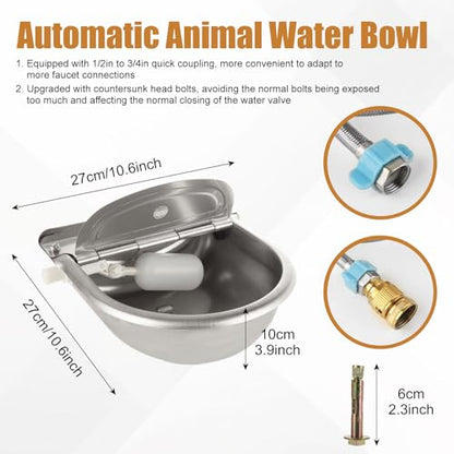 YAYODS Automatic Dog Water Bowl Dispenser with Float Valve, Stainless Steel Auto Self Filling Animal Waterer Feeder for Outdoor Livestock, Chicken, Cow, Horse