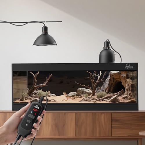 Reptile Light Fixture with Dimming Thermostat, 8.5 Inch Deep Dome Lamp Fixture with Temperature Controller for Bearded Dragon, Turtle, Snake and Lizard Tanks, Max 150W - size: 8.5 inch deep