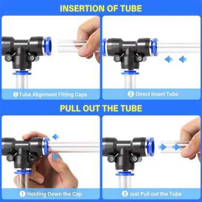 TAILONZ PNEUMATIC 6mm od Push to Connect Fittings Pneumatic Fittings Kit 2 Spliters+2 Elbows+2 tee+2 Straight (8 pcs) | Includes splitters, elbows, tees and straights, push-to-connect, durable plastic, for pneumatic systems. - color: Blue, size: 6MM OD/8P