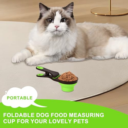 Collapsible Silicone Dog Food Scoop Foldable Pet Food Measuring Cup with Bag Clip 3 in 1 Multi-Function Silicone Dog Food Scooper (Green, Small) - color: Green, size: Small