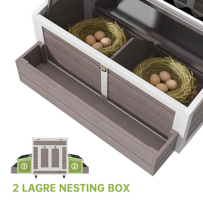 65.75" Chicken Coop, Outdoor Wooden Chicken House, Large Chicken Coop Hen House with 4 Nesting Boxes, Poultry Pet Cage for Lawn Backyard for 4-6 Chickens(Grayish Brown)