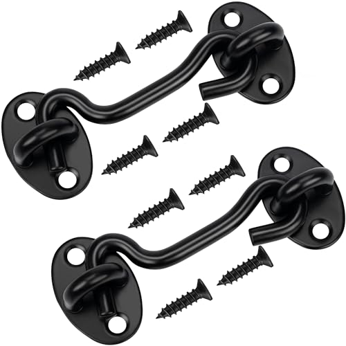 Rainspire (2 Pack) Privacy Hook and Eye Latch for Barn Door, Stainless Steel Gate Latch Barn Door Lock Cabin Hooks for Gate Shutters Window Slide Barn Shed Cabinet Bathroom (Black, 4 Inch) - color: Black, size: 4 Inch