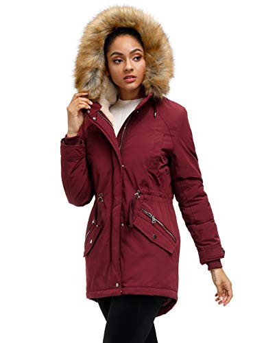 ROYAL MATRIX Women's Winter Coats Fleece Lined Parka Jacket Hooded Long Winter Warm Parka Coat with Pockets - color: Wine, size: 8
