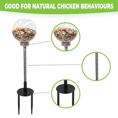 Chicken Treat Dispenser, Chicken Enrichment Toys with Spring and Ground Stake, Feeder for Coop, Coop Accessories for Hens, Geese, Ducks, Turkeys, Other Poultry - size: 2 Pack