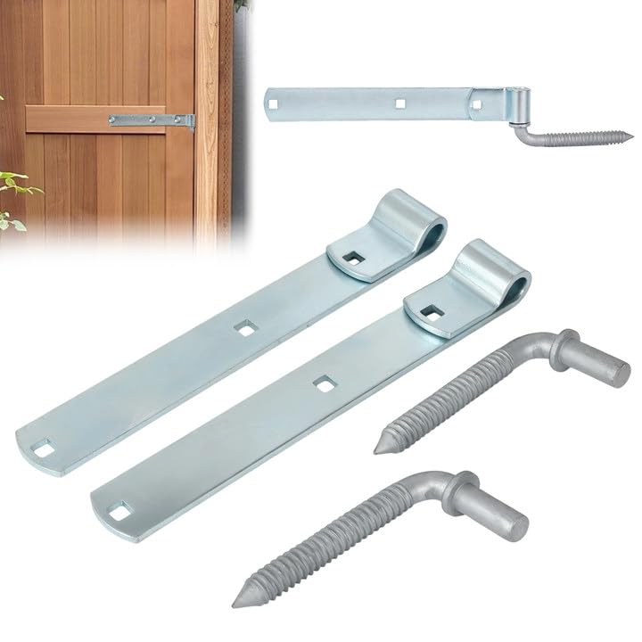 4 Packs 12'' Zinc Strap Hinge for Gates, Heavy Duty Gate Strap Hinge Zinc Plated with L-Screw (M16 × 101mm) for Barns Tool Sheds and Other Swing Doors, Galvanized(4) - style: L-shape-4pcs