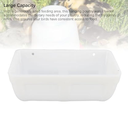 Hanging Poultry Feeder Large Capacity Space Saving Plastic Hanging Chicken Feeder Trough for Farm (White) - color: White