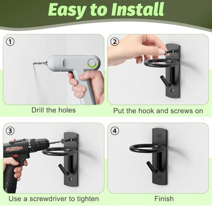 6 Pack Black Metal Bucket Hooks for Horse Stalls, Wall Mount Equestrian Water Feed Bucket Holder Hangers with Installation Screws, Farm Barn Supplies
