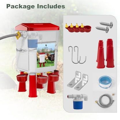 3 Gallons Automatic Chicken Waterer, Float-Controlled Chicken Water Feeder, Large Watering System with 60 Inch Water Hose (One End 3/4''), Poultry Waterer for Duck Quail Turkey Chick