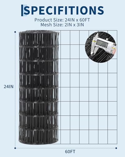 Wire Fence,24 Inch x 60 Foot,2x3 Inch 16GA,Garden Border Fencing Roll Vinyl Coating Metal Wire Mesh for Yard Vegetable Plant Protection Poultry Netting - size: 2" x 3" 16GA 2'×60'