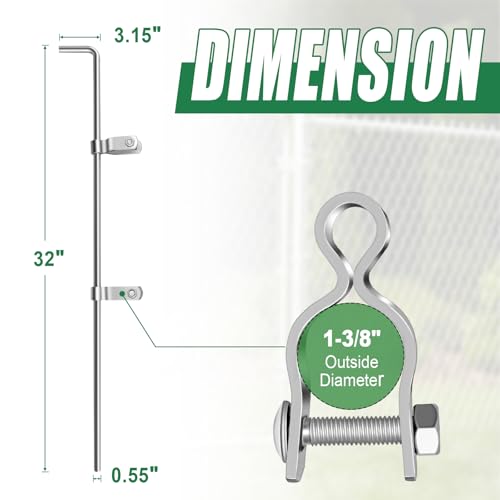 Chain Link Gate Drop Rod Kit 1-3/8" x 32" Cane Bolt for Single or Double Gate, Heavy Duty Galvanized Steel Ground Latch Fence Drop Pin with Extra 2 Gate Frame Hinges(1 Pack) - size: 1-3/8" × 32" (1 PACK)