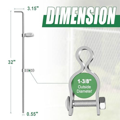 Chain Link Gate Drop Rod Kit 1-3/8" x 32" Cane Bolt for Single or Double Gate, Heavy Duty Galvanized Steel Ground Latch Fence Drop Pin with Extra 2 Gate Frame Hinges(1 Pack) - size: 1-3/8" × 32" (1 PACK)