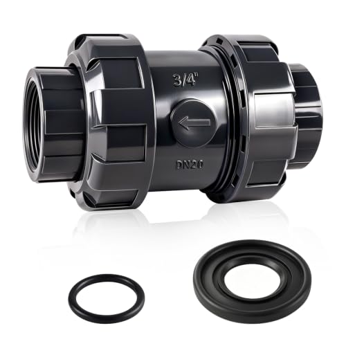 3/4 inch NPT PVC Check Valve, SCH80 Full Port Water Pump Ball Check Valve | UPVC Inline Backflow Preventer, leak Proof One Way valve, with Stainless Steel Spring, Horizontal or Vertical Installation - size: 3/4''NPT