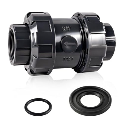 3/4 inch NPT PVC Check Valve, SCH80 Full Port Water Pump Ball Check Valve | UPVC Inline Backflow Preventer, leak Proof One Way valve, with Stainless Steel Spring, Horizontal or Vertical Installation - size: 3/4''NPT