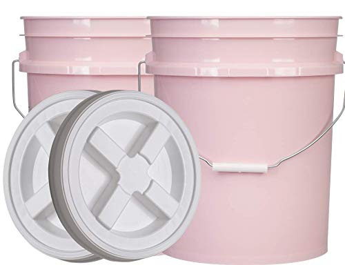 House Naturals 5 Gallon Pink Food Grade Bucket Pail with Air Tight screw on Lid (Pack of 2) Made in USA buckets