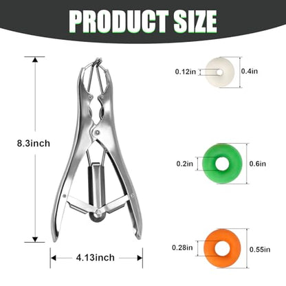 Goat Banding Kit, Stainless Steel Expander Tool with 200pcs 3-Size Rubber Bands & Expander Plier and Bands Kit for Humane Livestock Handling (Goats/Sheep/Calves/hog) - color: silver, size: Small