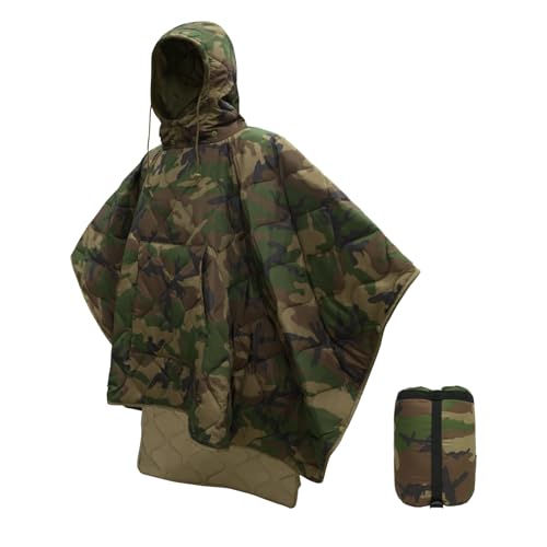 LOOGU Camo Blanket Waterproof Insulation Poncho Liner for Outdoor Camping, Hiking, Hunting, Survival, Backpacking, Picnicking - color: Uswc Hooded, size: One Size