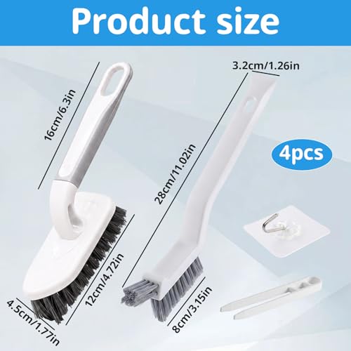 4PCS Shower Brush for Cleaning Set, Floor Scrub Brush with Long Handle and Bathtub Scrubber 2-Pack Tub,Scrubber Comes with Hook and Debris Clip for Effective Shower and Bathtub Cleaning