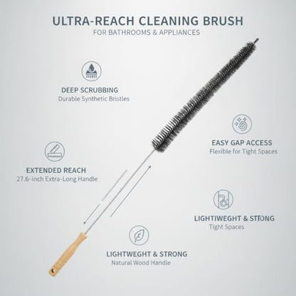Long Handle Cleaning Brush with Wood Handle and Synthetic Bristles for Bathroom Gaps and Appliance Surfaces (1 PC)