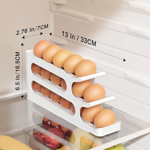 Sotfamily Egg Holder for Fridge, Egg Roller for Eggs 18 Count, 3 Tiers | Auto Rolling Egg Storage Organizer for Refrigerator, Slim Space Saving Container, Dispenser - size: 3 Tiers