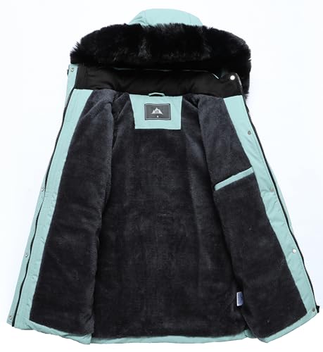 MOERDENG Women's Warm Winter Puffer Coat Thicken Fleece Lined Down Jacket Faux Fur Detachable Hood Snow Parka - color: Pea Green, size: Large